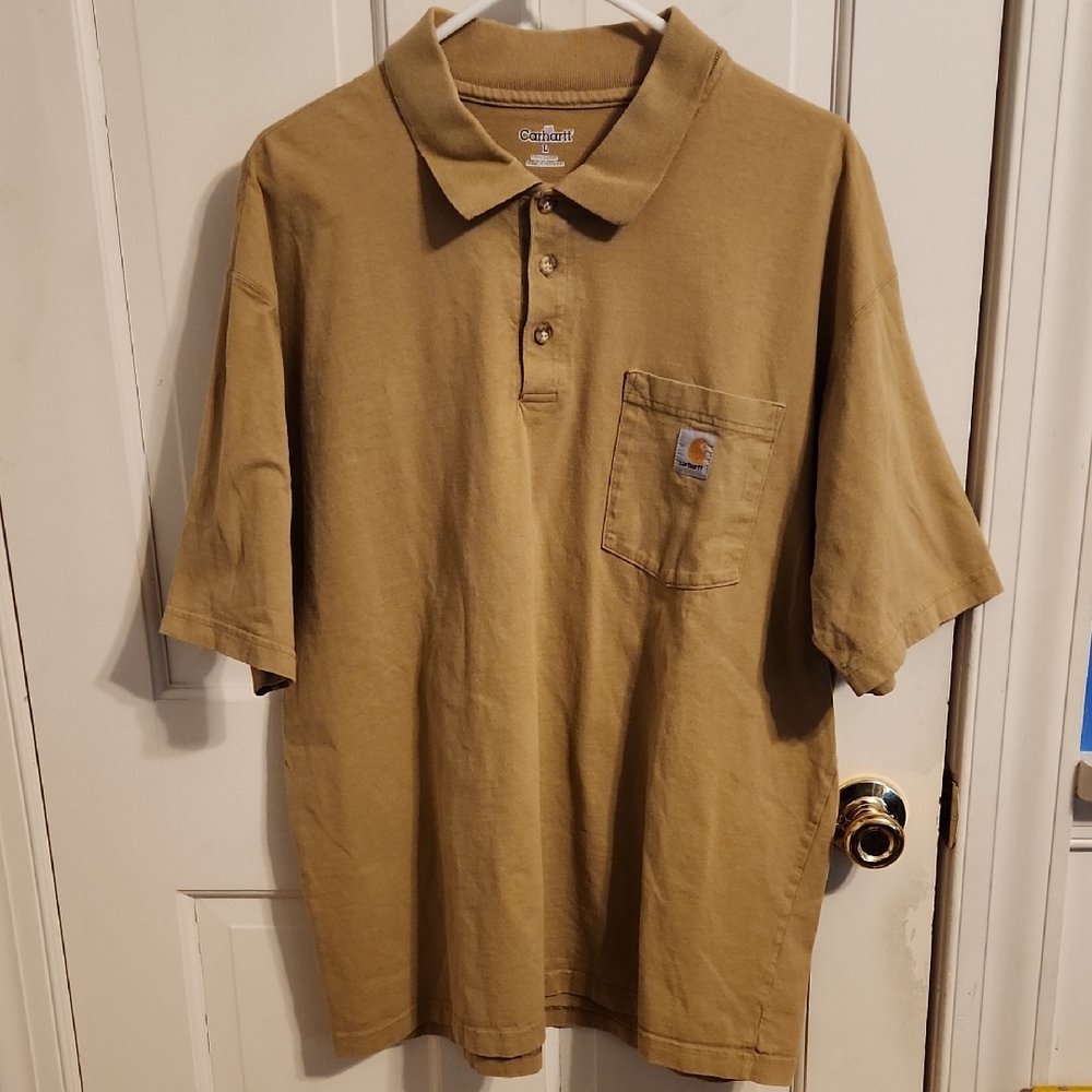 Carhartt Men's Tan Short Sleeve Polo Shirt Large